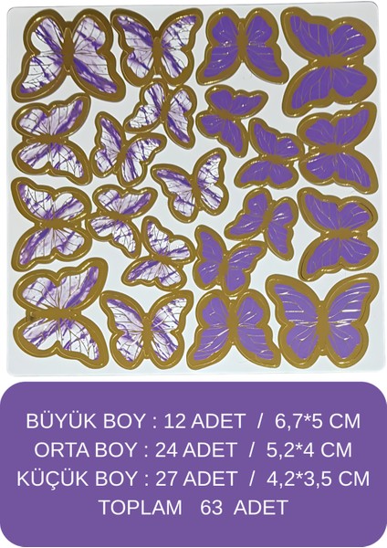 Altın Çerçeveli Mor Renkli Kağıt Kelebek Süslemeleri – 63'lü Paket fiyatları