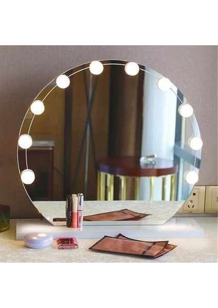 Buffer® Nostalji Hollywood Tarzı 10LU Makyaj Masası Aynası Beyaz LED Işıklı Lamba USB