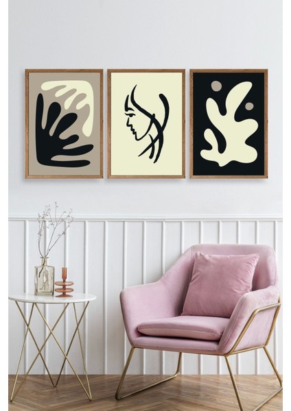 Soyut Üçlü Ahşap Çerçeveli Tablo fiyatları