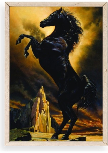 At Ahşap Çerçeveli Tablo