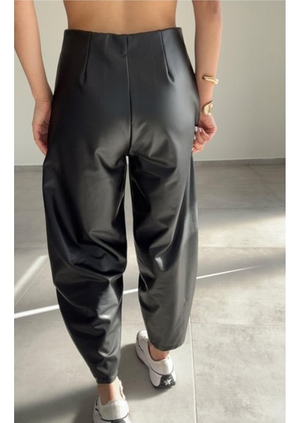 Lacivert Beli Lastikli Deri Havuç Pantolon fırsatları