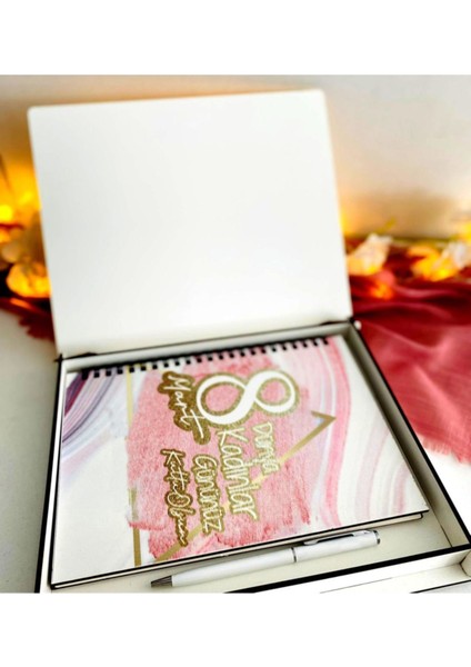 Kadınlar Günü Ahşap Kutulu Ahşap Defter Kalem Seti - Pmbe2 fiyatları