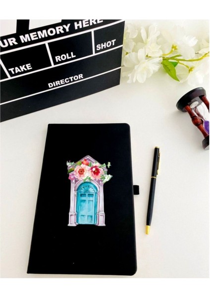Çiçek Desenli Defter Kalem (Siyah)