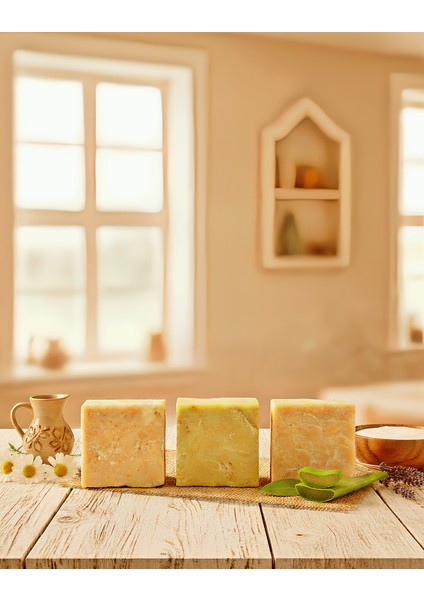 ( Kese Hediyeli ) 3’lü Sabun Seti Saç Güçlendirme & Doğal Bakım Keçi Sütü • Aloe Vera • Eşek Sütü