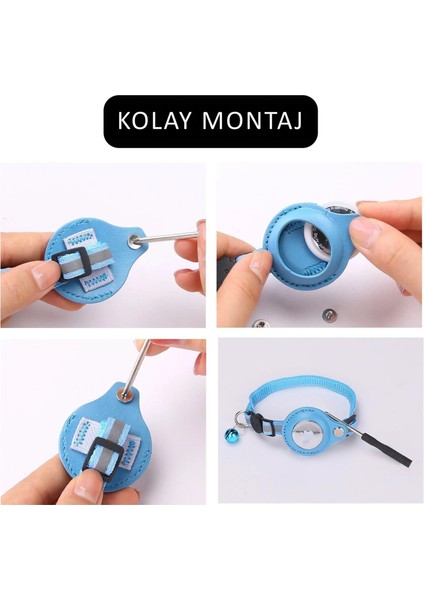Etashop Airtag Uyumlu Reflektif Kedi Tasması Zilli Ayarlanabilir Kedi Boyun Tasması 22-32 cm Mavi modelleri