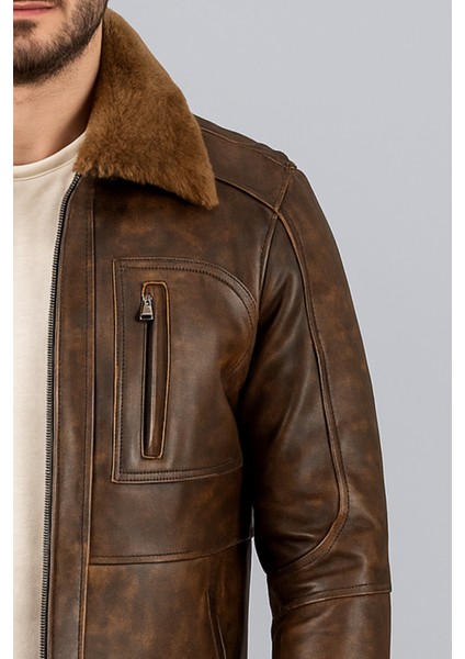 Carlos Hakiki Deri Erkek Vintage Seyyar Kürk Yaka Mont fiyatları