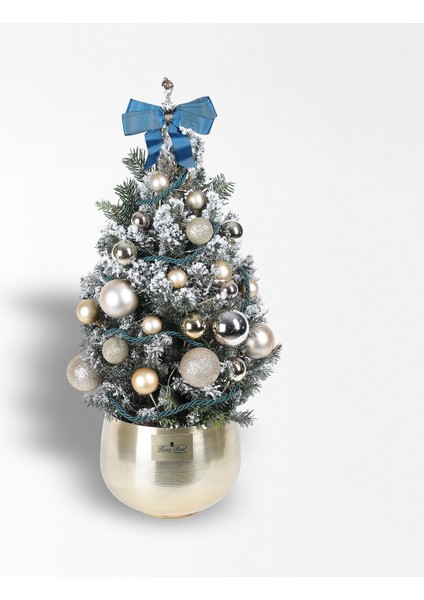 50 cm Gold Süslerden Karlı Çam Ağacı, Şık ve Zarif Dekorasyon Parçası