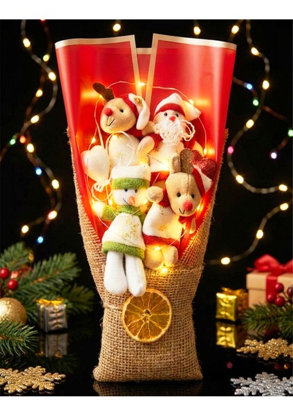 Işıklı Yılbaşı Temalı Çiçek Buketi, Neşeli Hediye Seçeneği