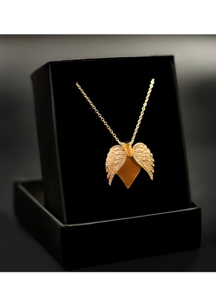 Siyah Ayna Kanat Kalp Kolye ve Kadın Cüzdanı Hediye Seti fiyatları