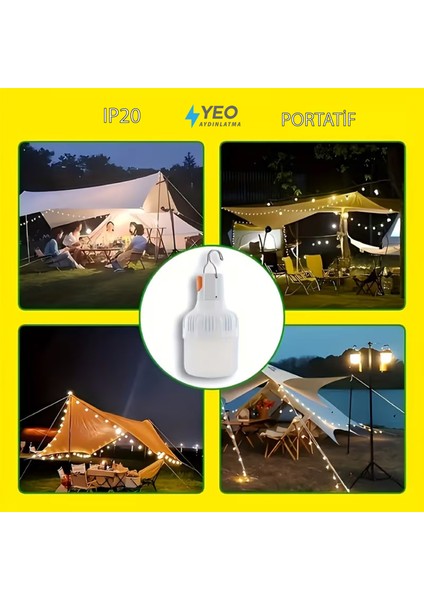 30 Watt 2400 Lümen Beyaz Işık Taşınabilir 3 Fonksiyonlu Şarjlı Torch LED Ampul