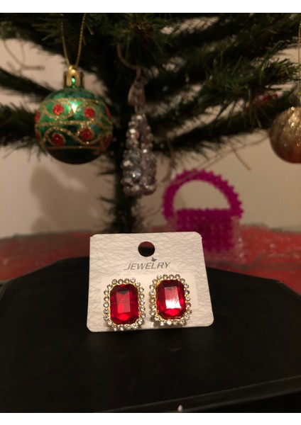 Göz Alıcı Kırmızı Taşlı Küpe