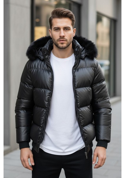 Erkek Kürk Detaylı Şişme Mont