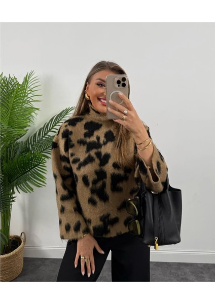 Kahverengi Dik Yaka Ispanyol Kol Leopar Desenli Kazak fiyatları