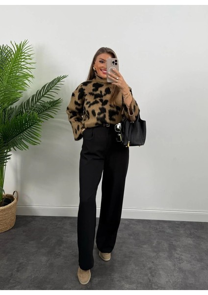 Kahverengi Dik Yaka Ispanyol Kol Leopar Desenli Kazak fırsatları