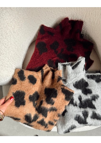 Kahverengi Dik Yaka Ispanyol Kol Leopar Desenli Kazak indirimleri