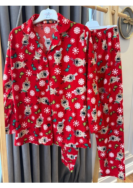 Babyaden Geyikli Yeni Yıl Noel Yılbaşı Pijama Partisi Pamuklu Unisex Kız Erkek Çocuk Pijama Takımı
