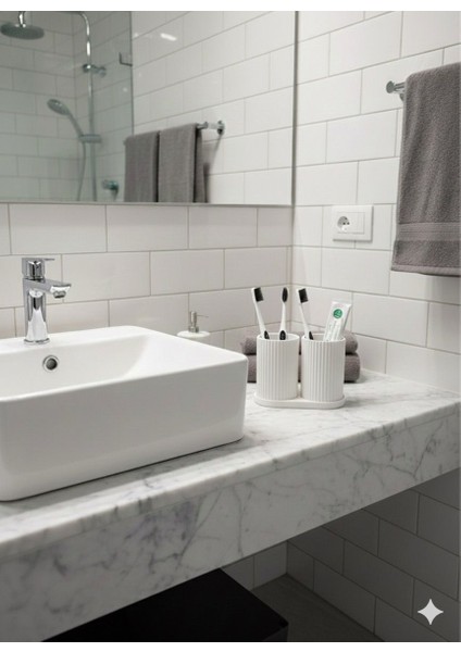 🦷 Modern ve Şık Çift Bölmeli Diş Fırçalık – Banyonuza Minimal Dokunuş!
