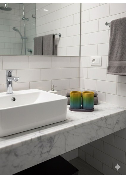 🦷 Modern ve Şık Çift Bölmeli Diş Fırçalık – Banyonuza Minimal Dokunuş! fiyatları