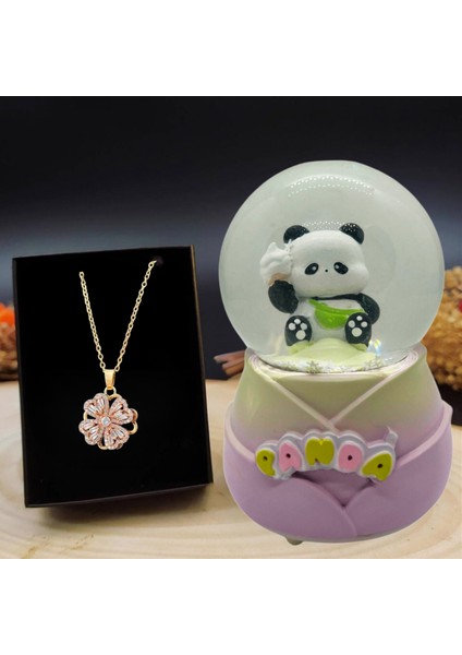 Işıklı Kar Küresi ve Zirkon Taşlı Dönen Yonca Kolye, Şıklık ve Zarafet