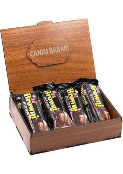 Ahşap Hediye Kutusunda 4 Adet Browni Intense Canım Babam Yazılı