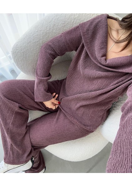 Bordo Bürümcük Madonna Yaka Basic Takım