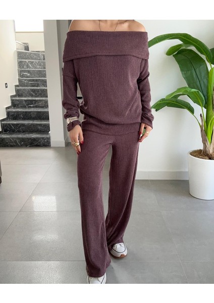 Bordo Bürümcük Madonna Yaka Basic Takım modelleri