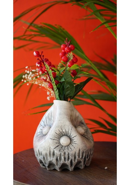 El Yapımı Ay Yüzeyi Dokulu Seramik Vazo – 20 cm Yükseklik, Özel Doku Efektli Modern Dekoratif Vazo modelleri