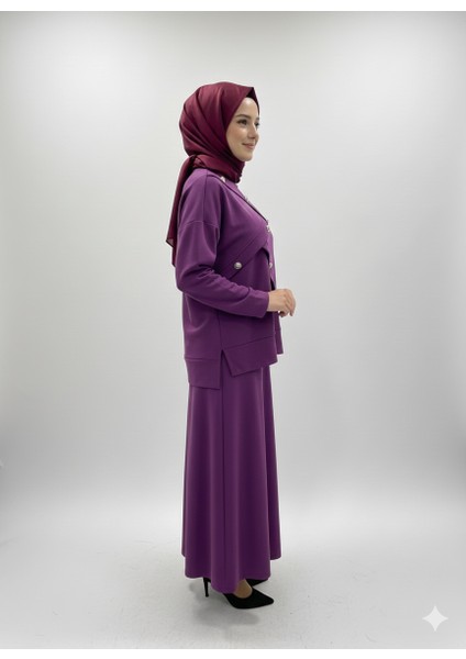 Kadın Dokuma Kumaş Düğme Detaylı Uzun Etekli Tesettür Takım fiyatları