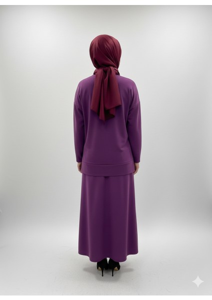 Kadın Dokuma Kumaş Düğme Detaylı Uzun Etekli Tesettür Takım modelleri