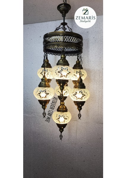 El Yapımı Otantik Mozaik 7 Li Avize Tavan Lambası Dekoratif modelleri