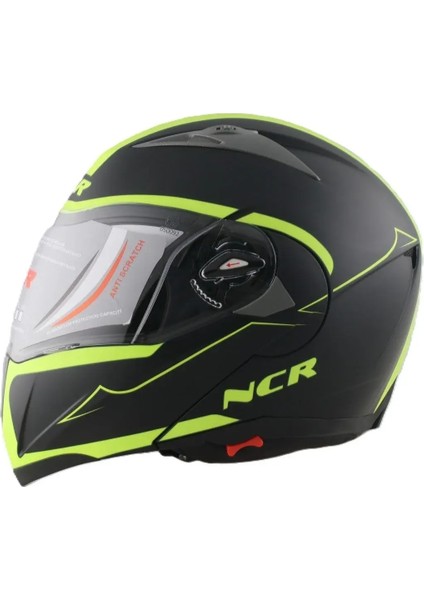 Ncr 158 Çene Açılır Gözlüklü Motosiklet Kaskı Neon-Mat Siyah