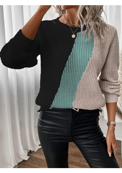 Egecen Kadın Uzun Kollu Üç Renk Triko Bluz
