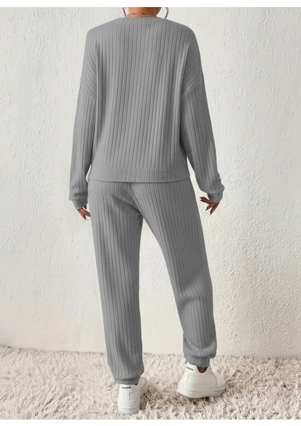 Egecen Kadın Uzun Kollu V Yakalı Kaşkorse Bluz ve Pantolon Ikili Takım modelleri