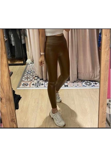 Egecen Kadın Yüksek Bel Içi Şardunlu Deri Tayt