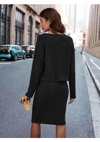 Egecen Kadın Uzun Kollu Iki Yanı Açık Yaka Detaylı Bluz ve Etek Şardonlu Kaşkorse Ikili Takım modelleri