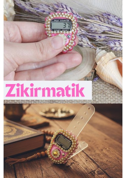 Süslü Zikirmatik, Bohça ve Hac & Umre Hediyesi, Mika Kutu, Pembe