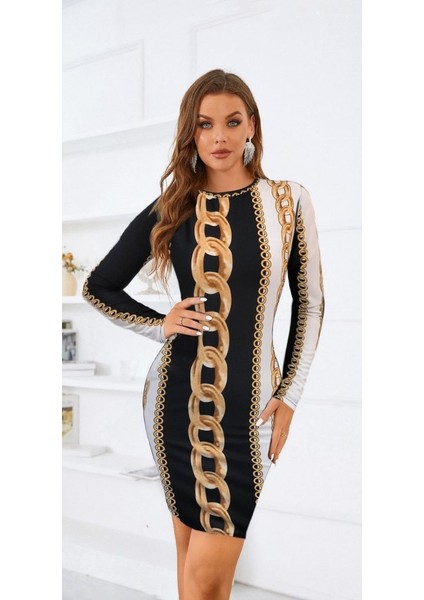 Egecen Kadın Uzun Kollu Bisiklet Yaka Scuba Midi Boy Elbise indirimleri