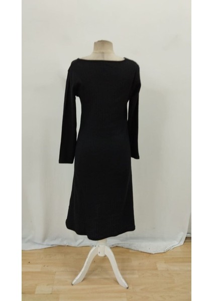 Egecen Kadın Uzun Kollu Kare Yaka Midi Kaşkorse Elbise