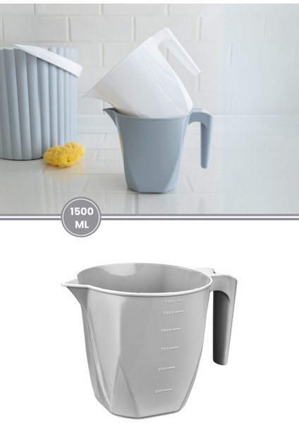 1,5 Litre Gri Maşrapa, Dayanıklı ve Şık Tasarım