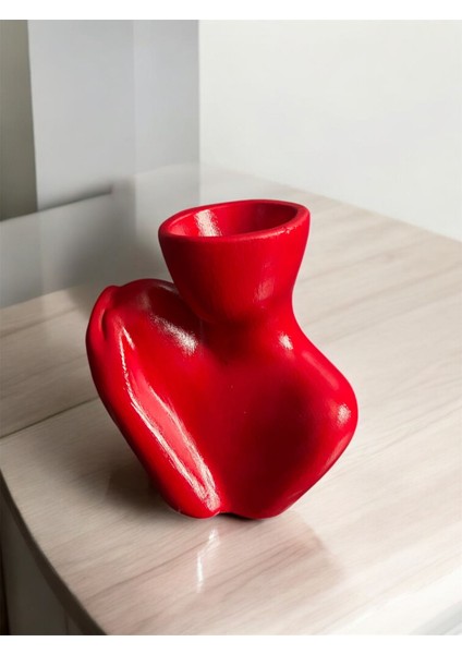 Yarım Yüz Kadın Formunda Dekoratif Mini Beton Vazo – Kırmızı – 15 cm fiyatları