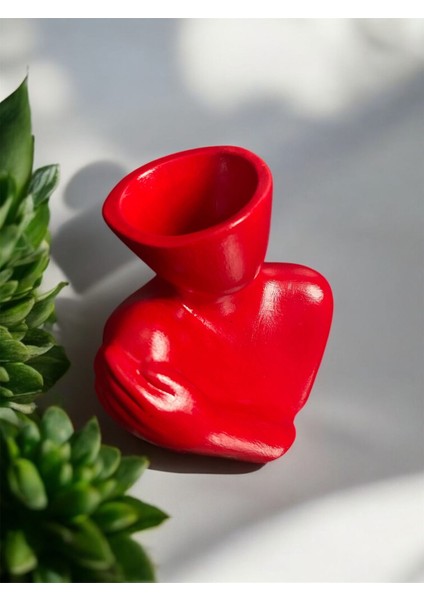 Yarım Yüz Kadın Formunda Dekoratif Mini Beton Vazo – Kırmızı – 15 cm modelleri