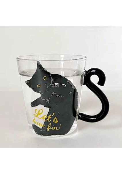 El Yapımı Kara Kedi Tasarımlı Cam Kupa, Şık ve Benzersiz Hediye Seçeneği