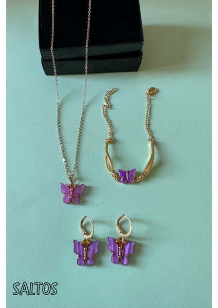 Pembe Kelebekli Takı Seti, Kolye Bileklik ve Küpe Hediye Seti fiyatları