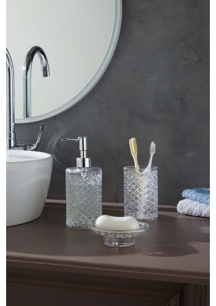 El Yapımı Cam Banyo Seti, 3'lü Kafes Model, Şık ve Dayanıklı Tasarım