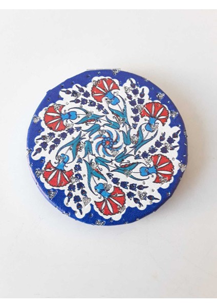 Şık Desenli, Taşlı, Çift Taraflı Yuvarlak Ince Makyaj Aynası