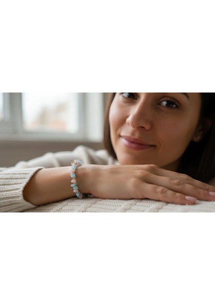 Esu Pembe Kuvarsve Aguamarin Doğal Taş Bileklik