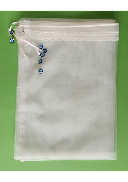 20/30, 9 Adet Krem Dantelli Nazar Boncuklu Tül Kese Seti