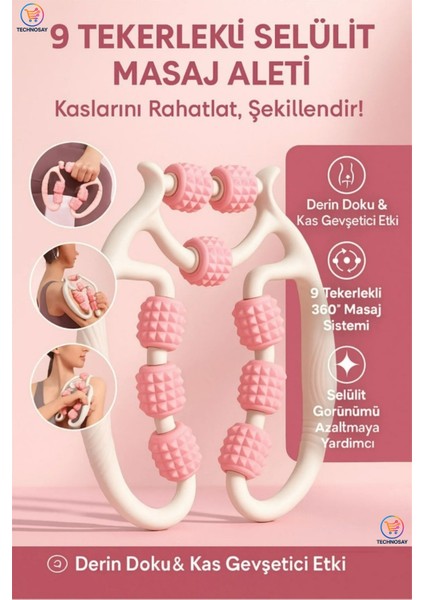 Kas Gevşetici Masaj Aleti 9 Tekerlekli Ayarlanabilir Lenf Drenaj Rulosu Bacak Kol Selülit