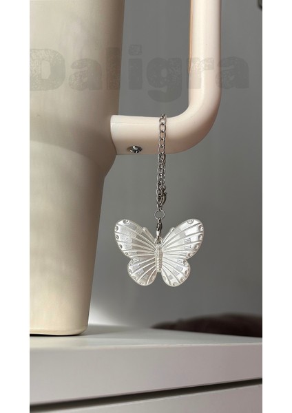 Paslanmaz Çelik Pipetli Charm Kelebek Termos, Şık ve Dayanıklı Tasarım