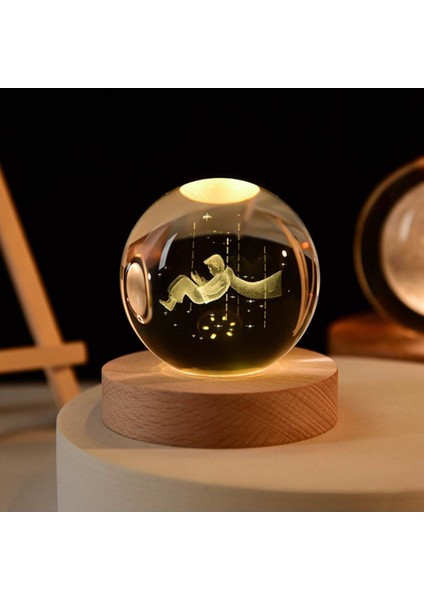 Kişiye Özel Işıklı Ahşap Kaideli Küçük Prens Temalı Cam Küre 8X6CM fiyatları